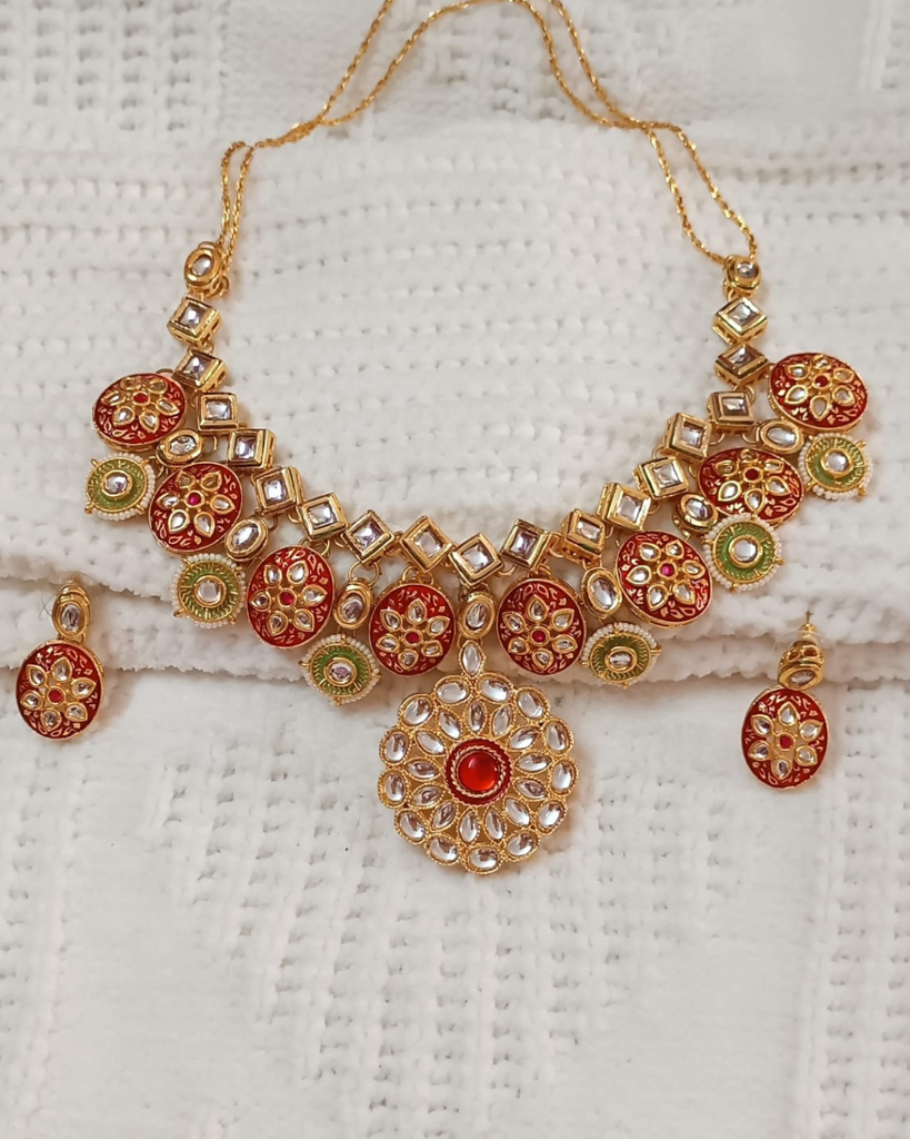 Red-Green unique Kundan Necklace