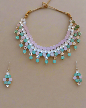 Pink-Green Beads Necklace